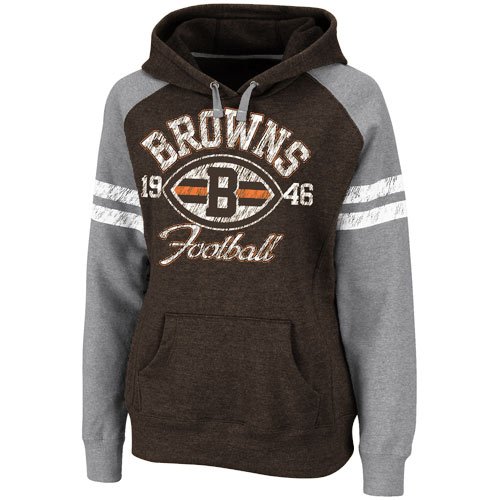 NFL Women's Cleveland Browns Long Sleeve Raglan Pullover Fleece Heather Hood (Brown Heather/Gray Heather, X-Large)
