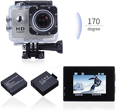 Action Cam,Canany Sport cam 1080P FHD 12MP 2.0Inch Bundle With 2 Batteries and FREE Accessories Kits CY4000 (Silver)