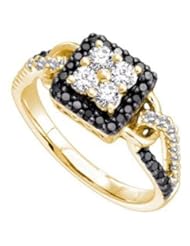 0.76 cttw 14k Yellow Gold Black Diamond Lflower Cluster Ladies Right Hand Fashion Cocktail Ring (Real Diamonds: 3/4 cttw, Ring Sizes 4-10)