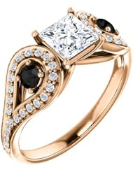 10K Rose Gold Princess Cut White and Black Diamond Ring -- LIFETIME WARRANTY