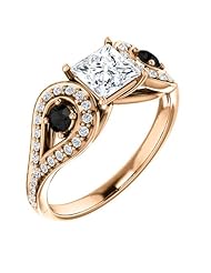 10K Rose Gold Round Cut White and Black Diamond Ring -- LIFETIME WARRANTY