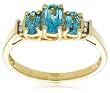 10k Yellow Gold December Birthstone 3-Stone Blue Topaz Ring w/ Diamond Accent, Size 7