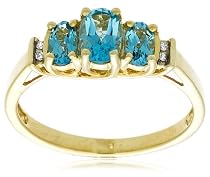 10k Yellow Gold December Birthstone 3-Stone Blue Topaz Ring w/ Diamond Accent, Size 7