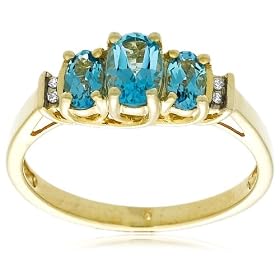 10k Yellow Gold December Birthstone 3-Stone Blue Topaz Ring with... by
