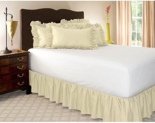 HotHaat New Collection 300 Thread Count 1 Piece 12" Drop Length Ruffle Bed Skirt in Solid Ivory Queen Size 100% Pima Cotton