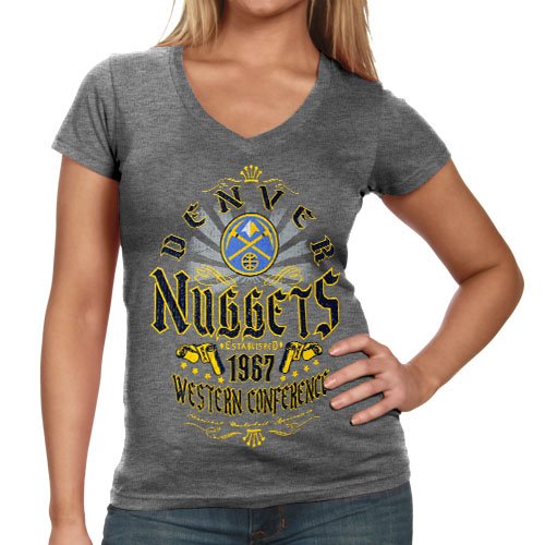 Denver Nuggets Ladies Missy Tri-Blend V-Neck Premium T-Shirt - Ash (Small)