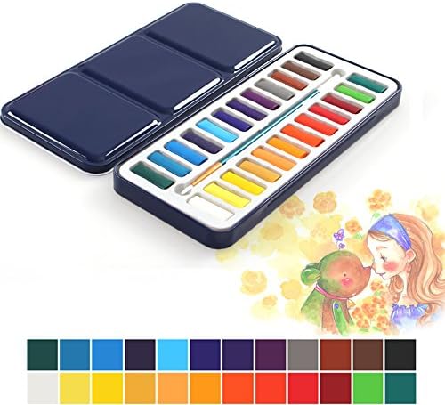 12 18 24 Colors Aquarelle Fine Watercolor Solid Water color Paint Travel Kit Water Color Paint Set for Kids Gift (24color)