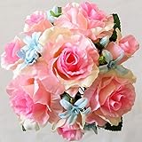 トス用ブーケ〔アートフラワー（造花）〕ピンクローズ＆ブルースター　ウエディングブーケ