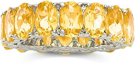 Sterling Silver Genuine Gemstone Citrine Eternity Band Ring