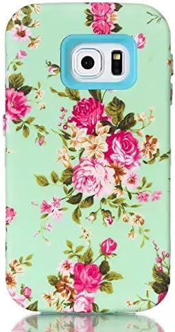 LliVEER S6 Edge Case,Galaxy S6 Edge Case,Samsung S6 Edge Case,Case for Galaxy S6 Edge,Galaxy S6 Edge Hybrid Case,LliVEER 3 Layer Design Flowers Pattern Hybrid Shock-Absorption Bumper Slim Hard Back Shell Case Cover Protector Fit for Samsung Galaxy S6 Edge Blue