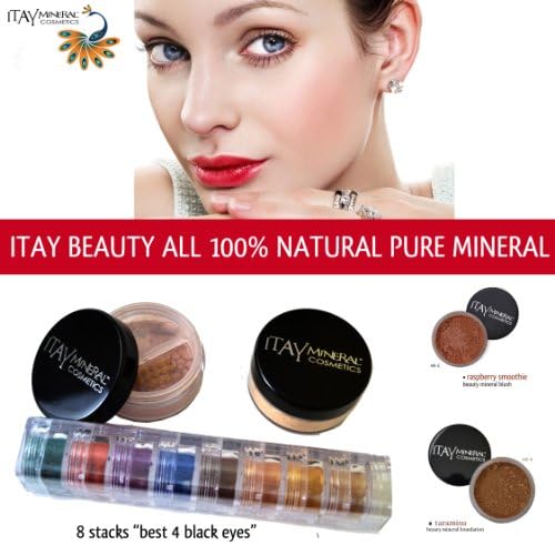 Itay Beauty Mineral Cosmetics Eye Shadow Shimmer 8 Stack: Best 4 Black Eyes + Mineral Foundation Color: Mf-9 Tiramisu + Mineral Blush Color: Mb-6 - Raspberry Smoothie