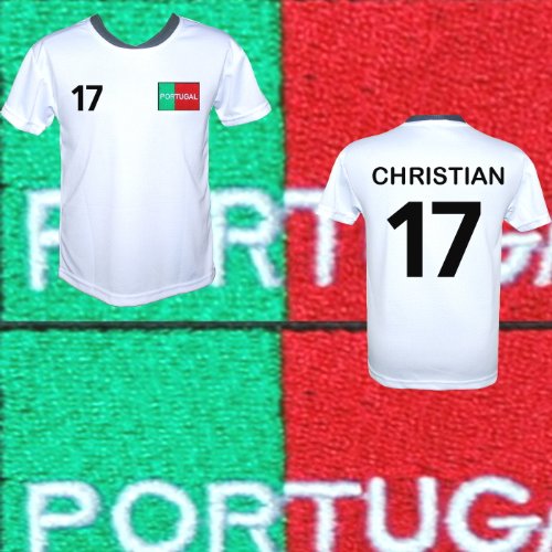 Portugal Trikot “Modell Por01″-gesticktes Wappen-inclusive Ihrem Wunschnamen+Zahl-Größen: -116-122-128-140-146-152-158 (158)
