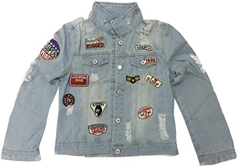 Chicnvoa Women Ripped Badge Denim Jacket Vintage Jean Coat