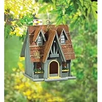 Thatch Roof Wood Cottage Chimney Birdhouse Bird House
