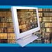 Book Shelves on Computer Screen Symbolizing E-Book Information Databases Photographic...