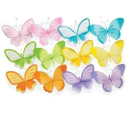 Set Of 12 Assorted Hanging Butterflies 10" High Accented With Gems & Glitter Beautiful Decor For Weddings, Nursery & Events