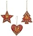 Antique Style Embroidered and Sequined Tree, Star and Heart Christmas Ornaments 4"H Set of 6