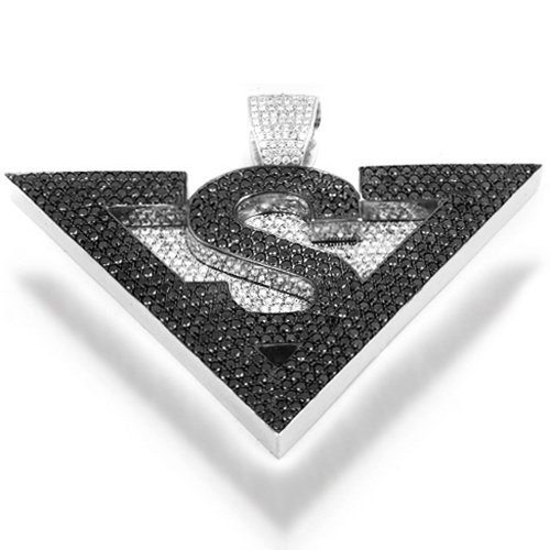 14K White Gold Mens Custom Hip Hop Diamond Pendant 