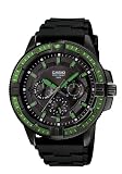 Casio Men's MTD1068B-1A1 Round Analog Black and Green Dial and Black Resin Strap Watch