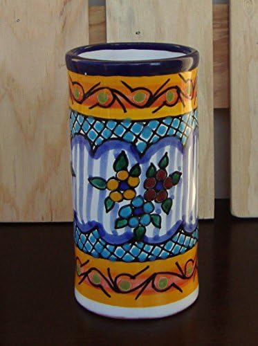 Authentic Puebla Fine TALAVERA Ceramic Cup Small Flower Vase 5" Modern Style Art Pottery Hand Painted! Original Design (Signed G. Armando) Light Blue Blue Dots!