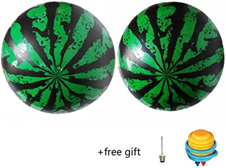 IFfree 2Pcs Children Beach Summer Party Inflatable PVC Watermelon Ball Toy 7" ,Free Gift of Air Hand Foot Pump Inflator