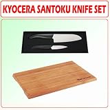 paring-knife-set Kyocera Revolution Series 2-Piece Paring and Santoku Knife Set, White w/ Bamboo Cutting Board