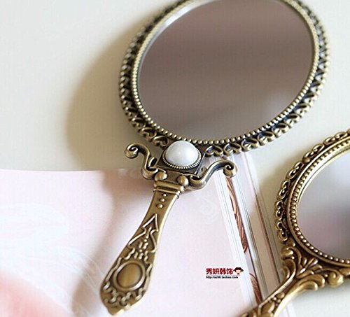 Vintage Mirror Cosmetic Makeup Antique Retro Vanity Decorative Glass Art Design Ornaments - Handheld Hand Mini Small Gold Beveled 2