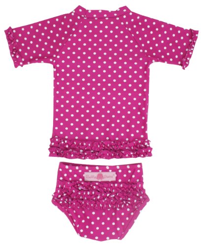 RuffleButts® Little Girls Berry Polka Dot Ruffled Rash Guard Bikini