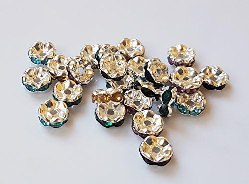 25 Pcs - Mixed Silver Plated Rhinestone Rondelle Spacers Beads 8mm / Rhinestone Round Beads