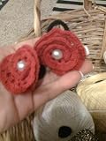 Red Valentine Rose, Hand Made Crochet Pony Tail Holder, One Pair with a Pearl Inside