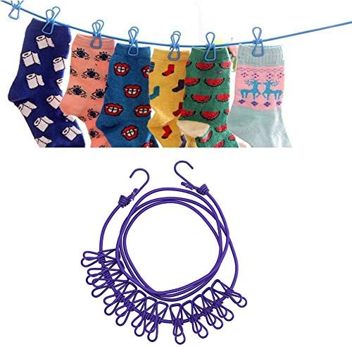 Portable Outdoor Travel Stretch Windproof Camping Clothesline Rope With 12 Clips / Purple * FREE SHIPPING *