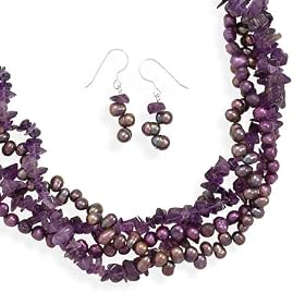 Amethyst and Cultured Freshwater Pearl Sterling Silver Necklace and Earring... by LusterForever