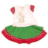Marese - White top w coordinating pink polka dot sleeves/elastic waist skirt/attached bloomers