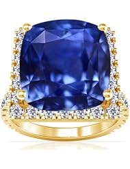 14K Yellow Gold Cushion Cut Blue Sapphire Ring With Sidestones (GIA Certificate)