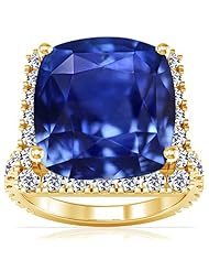 18K Yellow Gold Cushion Cut Blue Sapphire Ring With Sidestones (GIA Certificate)