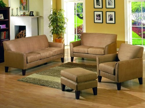Contemporary Peat Microfiber Sofa Loveseat