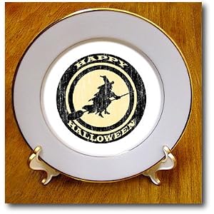 Happy Halloween Witch Riding a Broom Dinner Plates