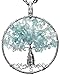 Aquamarine Tree of Life Gemstone Jewelry Best Friend Necklace Silver Pendant Deluxe Gift 18