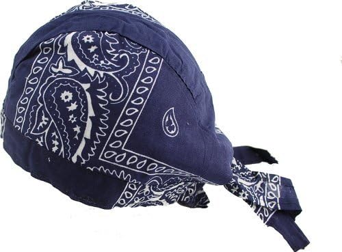 Biker Skull Caps - Head Wrap Do Rags / Bandanas / Hats - Paisley Navy Blue