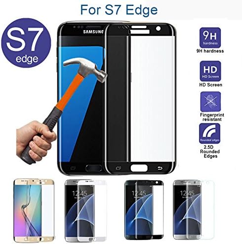 S7 Edge Screen Protector, Deliy 9H 0.2mm 3D Curved Tempered Glass Screen Protector with Bubble Free-Protect from Scratches and Drops (High Sensitive, Definition) for Samsung Galaxy S7 Edge (Black )