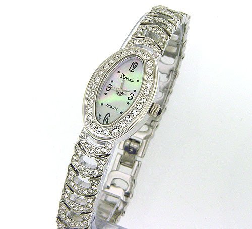 Ladies 18K Silver Plated BLING Oval Bracelet Watch Made with SWAROVSKI Elements