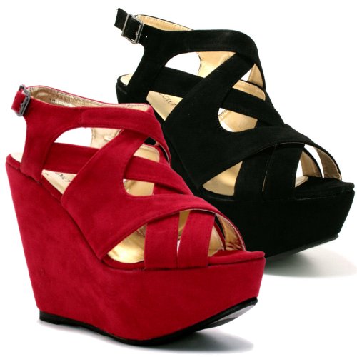 Spy Love Buy New Womens Velvet Style Wedge Heel Peep Toe Shoe Boots Sz 3-8