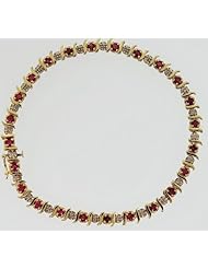 1.49 Ct S-style Round Cut Diamond Ruby Tennis Bracelet 14k Yellow Gold