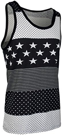 Men's USA Flag Inspired Ringer Tank Top Large Black White and Grey
