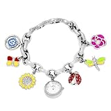 AK Anne Klein Women's 109229CHRM Swarovski Crystal Accented Silver-Tone Charm Bracelet Watch