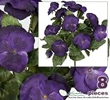 Eight 10" Pansy Artificial Silk Flower Bushes for Home Decoration