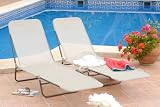 Royalcraft Miami set of 2 - Fold away textilene garden deck sunlounger Cream