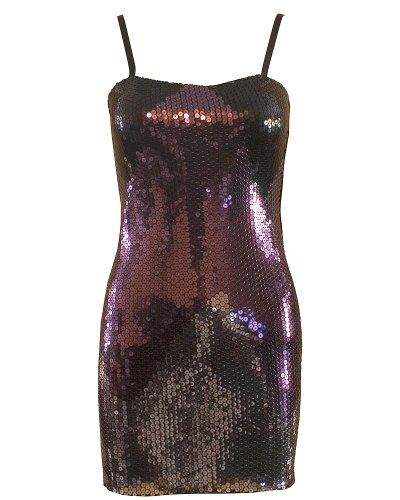 Clubwear Sequin Fitted Dress Black Purple Silver Sequin Wave