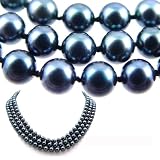 AAA Quality 16-18 Inch Triple Strand Round 6.5-7mm Black Akoya SaltWater Cultured Pearl Necklace
