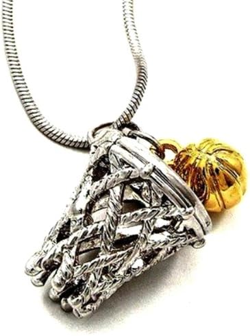 DianaL Boutique Basketball Charm Pendant Necklace Silver and Gold Tone 3/4" Gift Boxed